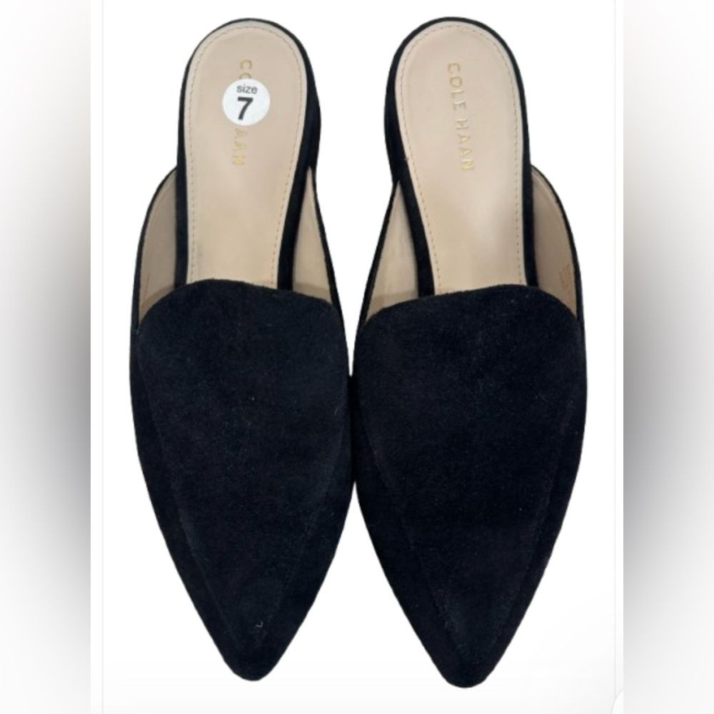 Size 7 NWOT Cole Haan Black Suede Pointed-Toe Slip-On Mules